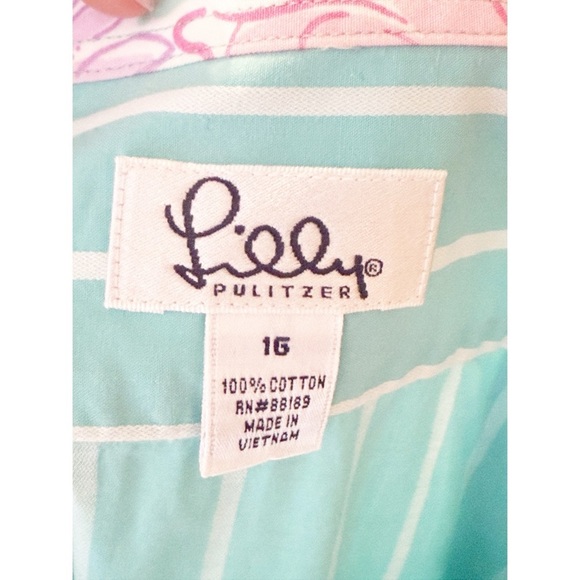 Vintage 1990s LILLY PULITZER Women Shirt 16 Button Up Long Sleeve Teal Stripe - Picture 5 of 6